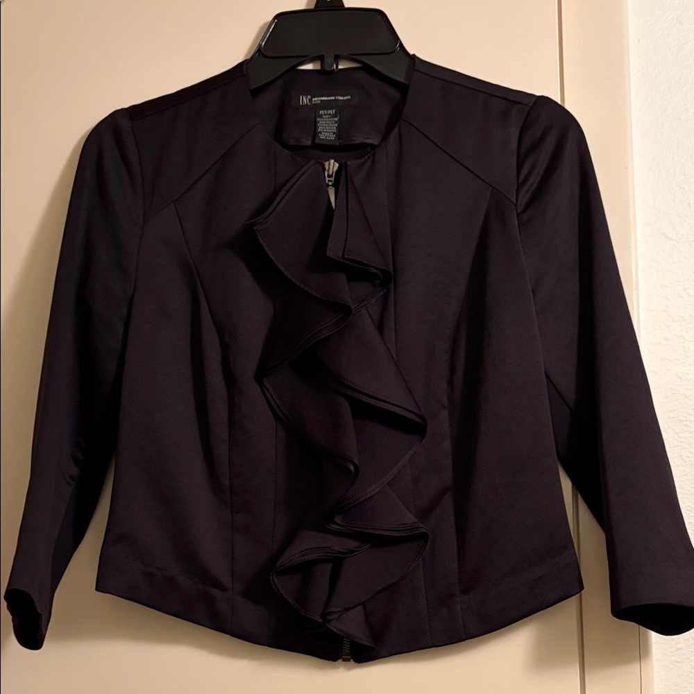 INC International Concepts black Ruffle Front Blouse